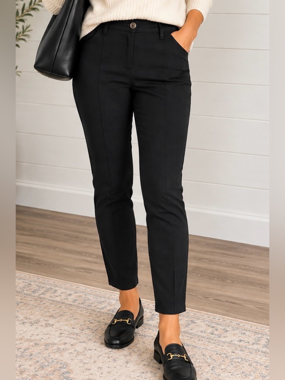 Boden Black Ponte Pants Size 8R Slim Straight Leg Stretch Ankle Trousers